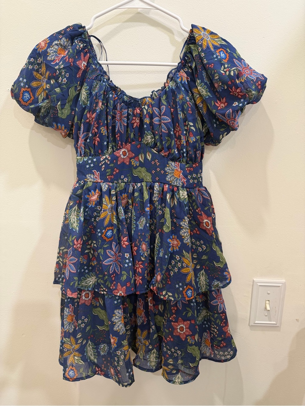 Simply Southern Navy Floral Tiered Dress with Puff Sleeves